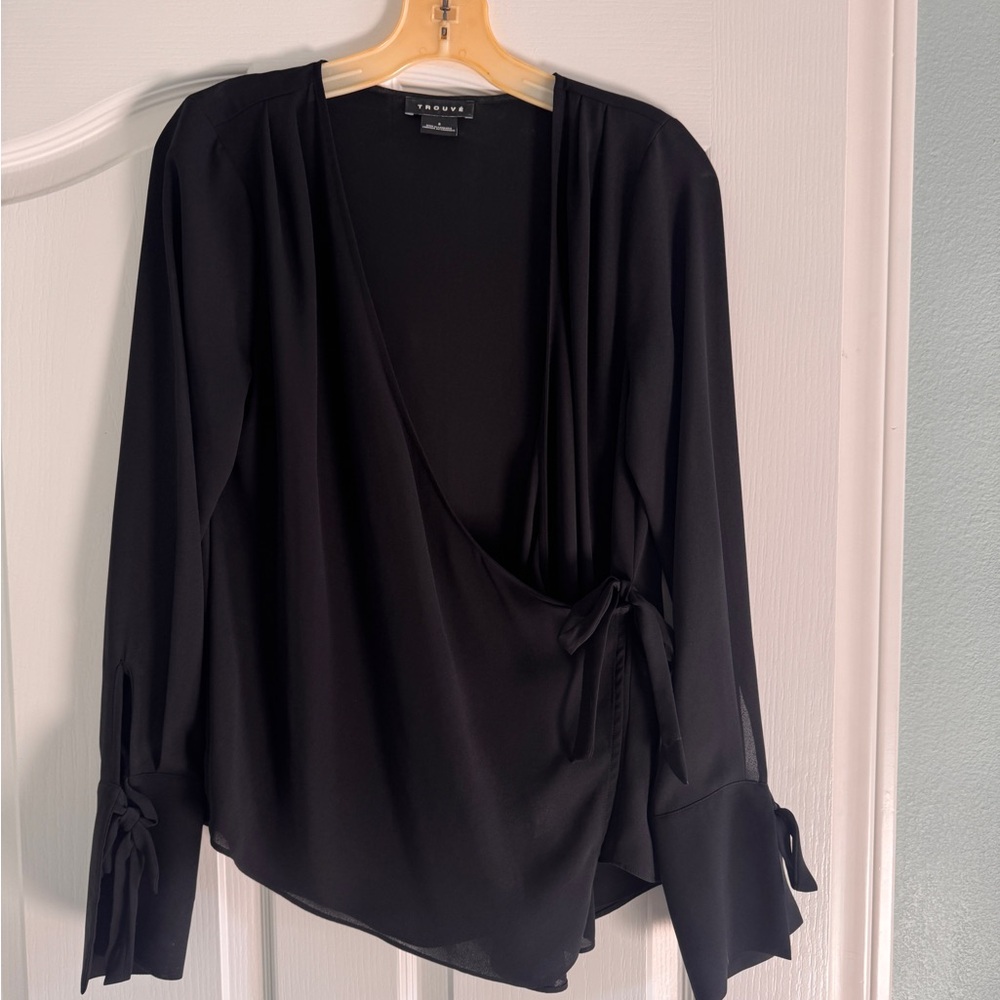Trouve Black Wrap Blouse